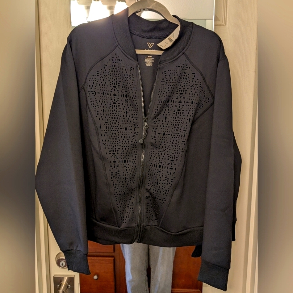 NWT LIVI Active Black Zip-Up Jacket with Laser Cut Design